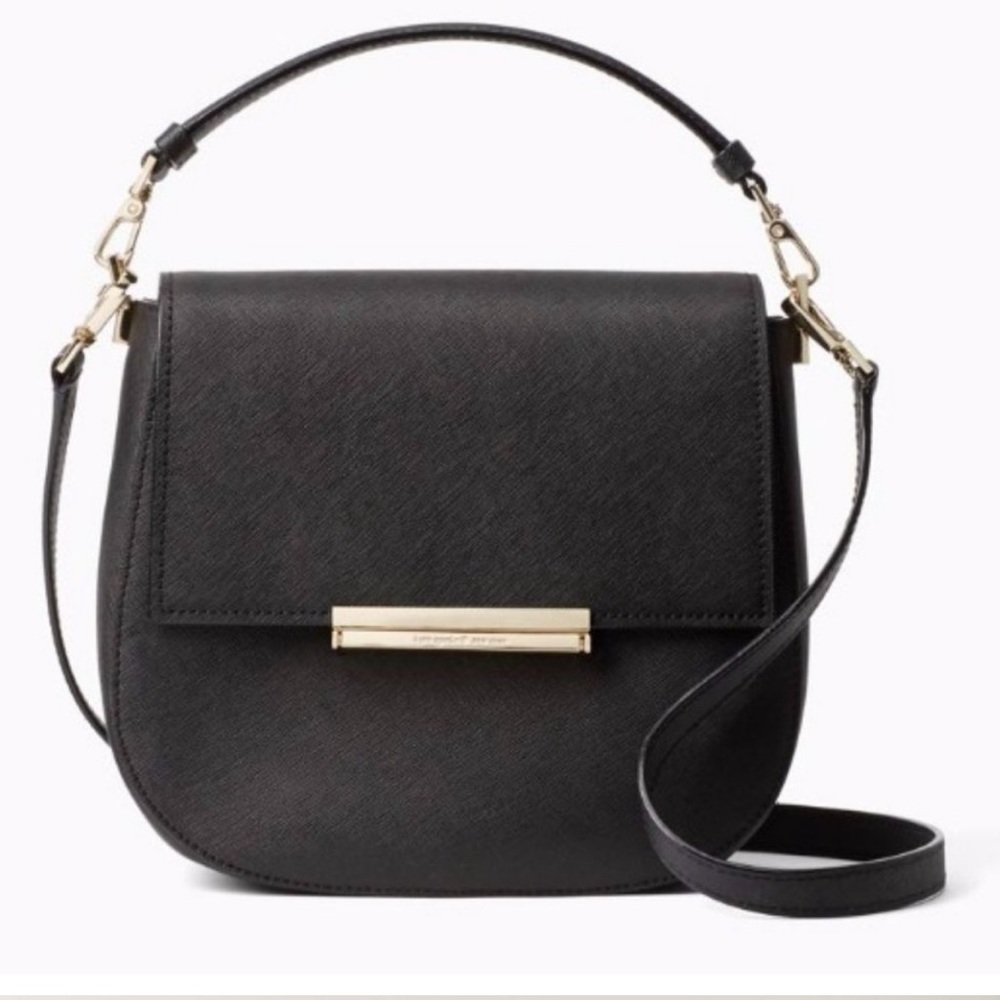 Kate Spade Black Make It Mine Byrdie Bag Crossbody Purse with Faux Fur Flap
